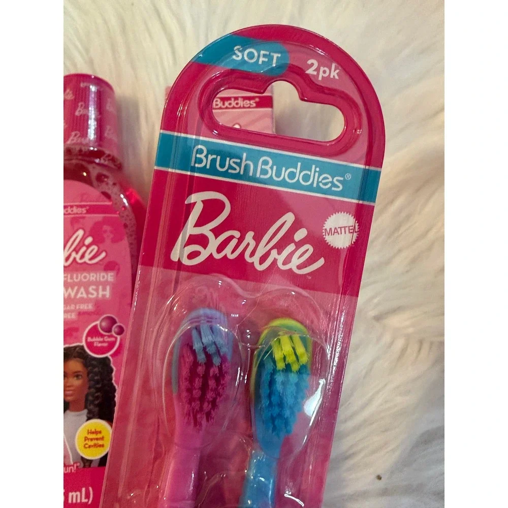 Barbie Brush Buddies Dental Set Mouthwash Toothpaste 2pk Toothbrushes Bubble Gum